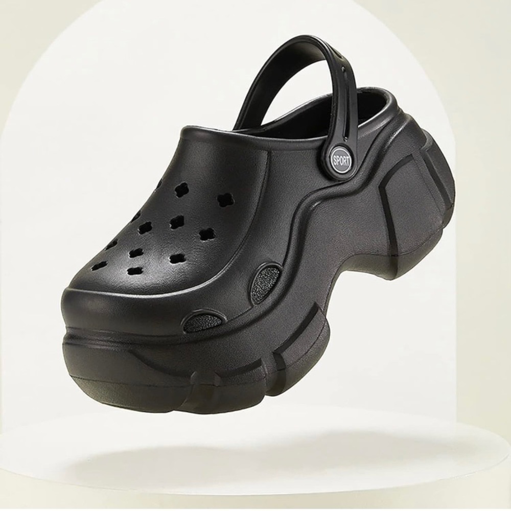 CHUNKY HEEL PLATFORM SANDAL CLOGS Black Size 8